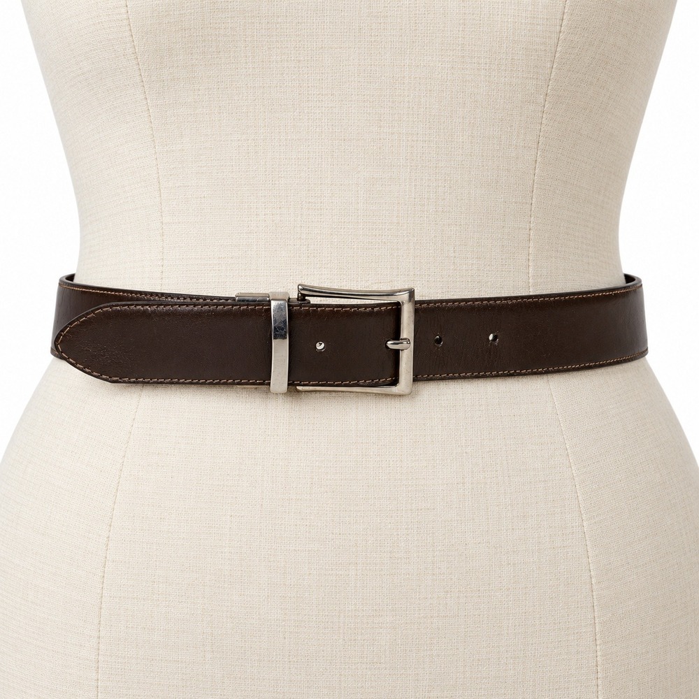Tommy Bahama Leather Elastic Web Belt 42 Brown Marlin Logo Made in Italy